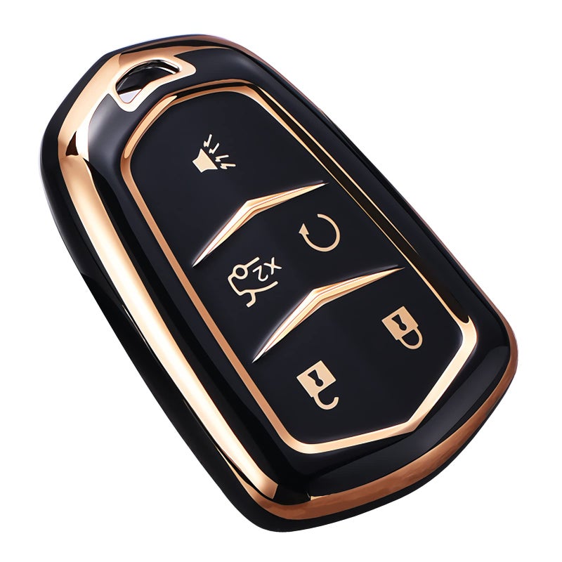 غطاء مفتاح كاديلاك إسكاليد من كاككار، لغطاء مفتاح كاديلاك ATS CTS CT6 STS SRX XT5، حافظة مفتاح ذكية مصنوعة من TPU ناعم مع حماية كاملة (أسود)