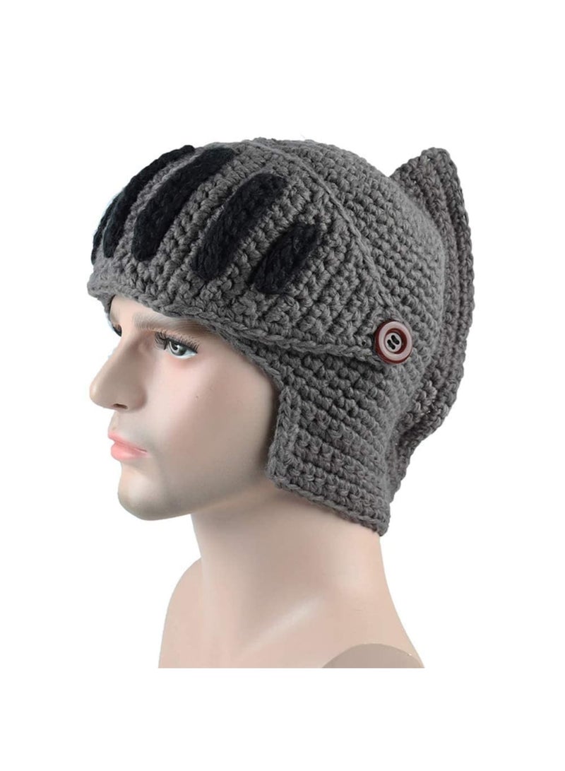 SYOSI Roman Knight Helmet Winter Warm Hat, Visor Crochet Knit Beanie Hat Mask Set Handmade Winter Knit Beanie Hat Winter Roman Knight Knit Hat Earflap Ski Hat Winter Knitted Hat for Adult Kids - Image 3