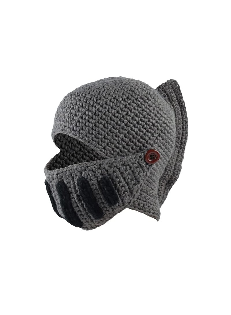 SYOSI Roman Knight Helmet Winter Warm Hat, Visor Crochet Knit Beanie Hat Mask Set Handmade Winter Knit Beanie Hat Winter Roman Knight Knit Hat Earflap Ski Hat Winter Knitted Hat for Adult Kids - Image 1