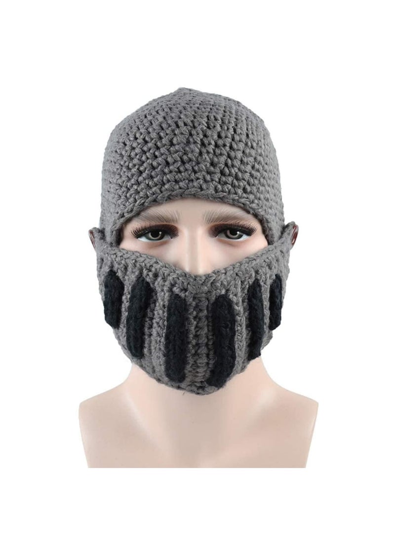 SYOSI Roman Knight Helmet Winter Warm Hat, Visor Crochet Knit Beanie Hat Mask Set Handmade Winter Knit Beanie Hat Winter Roman Knight Knit Hat Earflap Ski Hat Winter Knitted Hat for Adult Kids - Image 4