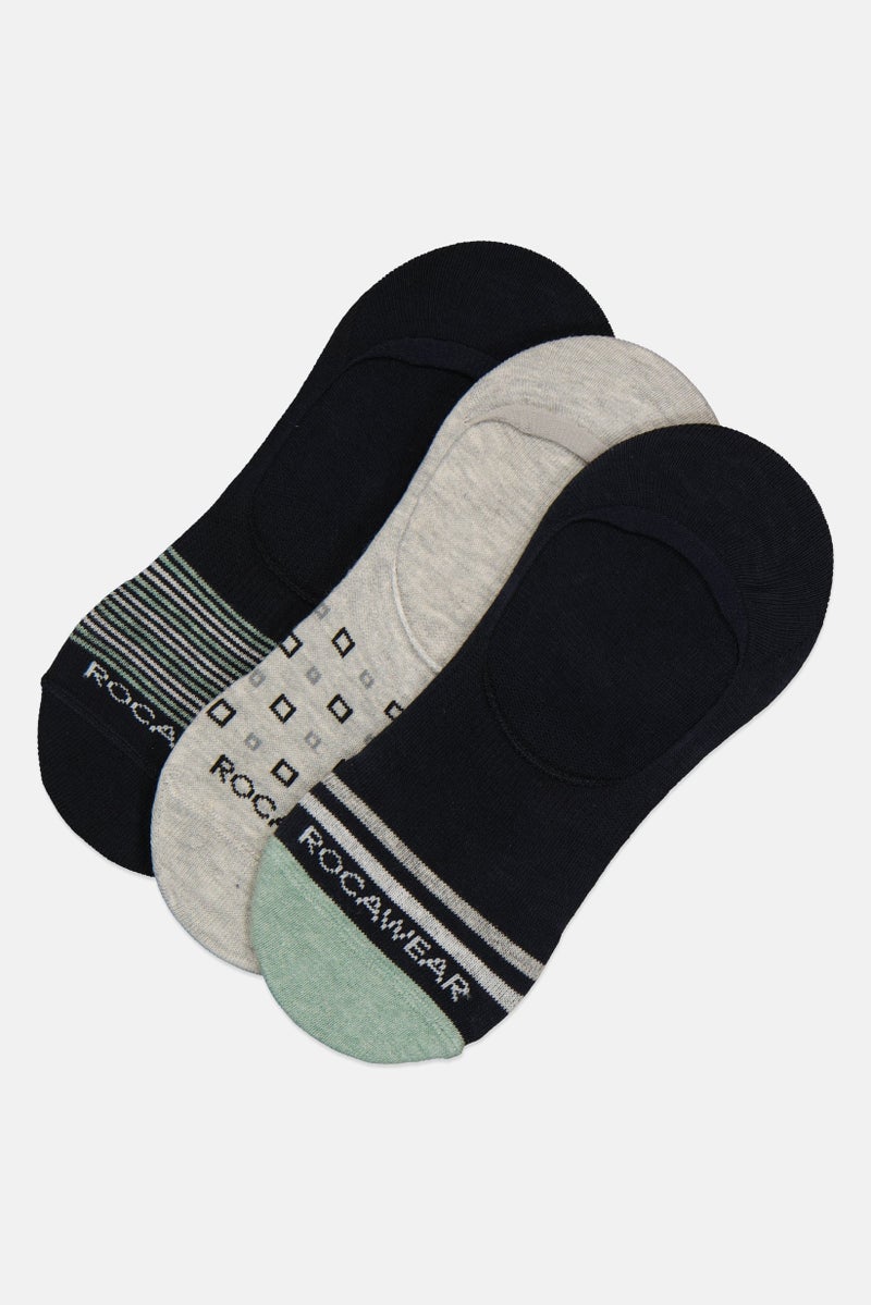 Rocawear Men 3 Pairs Brand Logo Invisible Socks, Multicolor - Image 1