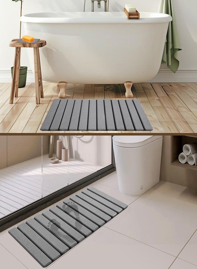 tdcokhe Extra-Large Foldable Stone Bath Mat for Bathroom, 2 Pcs Super Absorbent Diatomaceous Earth Bath Mat with Anti-Slip Leather Base, Quick Drying Modern Bath Stone Mat (Grey, 28" x 16" & 8" x 4") - Image 2