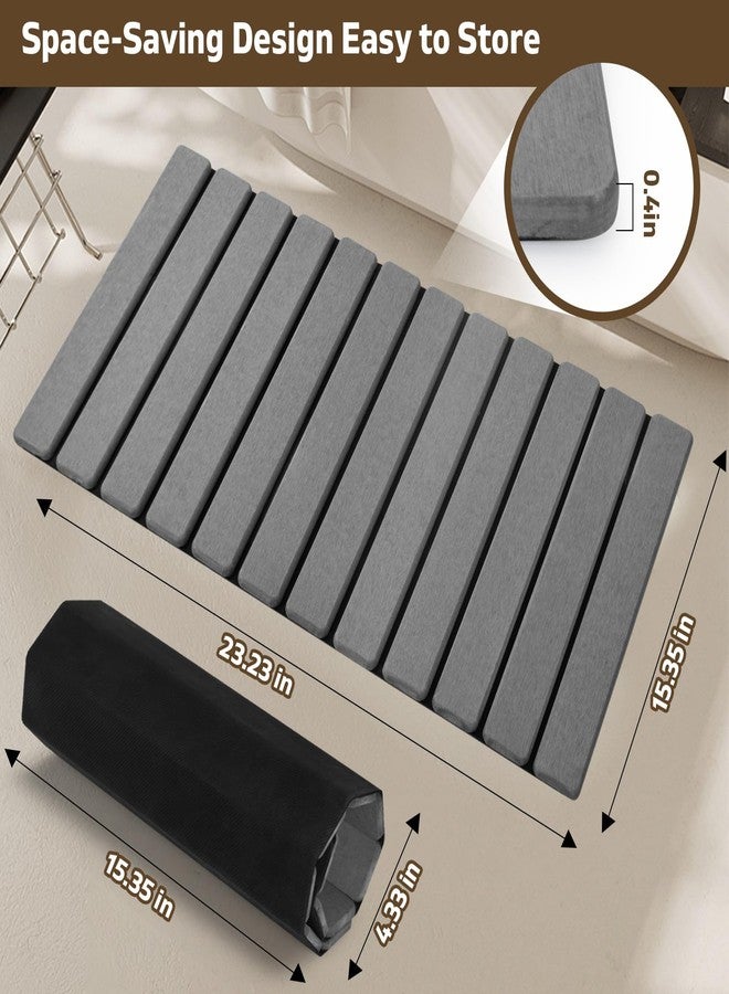 tdcokhe Extra-Large Foldable Stone Bath Mat for Bathroom, 2 Pcs Super Absorbent Diatomaceous Earth Bath Mat with Anti-Slip Leather Base, Quick Drying Modern Bath Stone Mat (Grey, 28" x 16" & 8" x 4") - Image 4