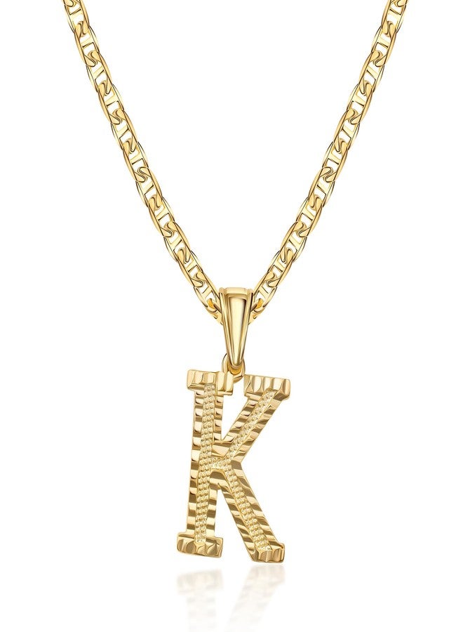 Barzel 18K Gold Plated Initial Necklace with Diamond Cut Initial,18" Chain with 2" Extension, Waterproof, High Polish Finish, Made in Brazil (K) - Image 1