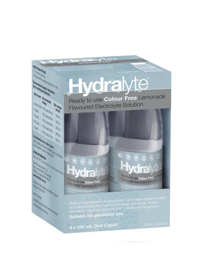 هيدراليت هايدرالايت (Hydralyte) مشروب جاهز للشرب بنكهة الليمونادة (خالٍ من الألوان) - 4 عبوات × 250 مل - Image 1