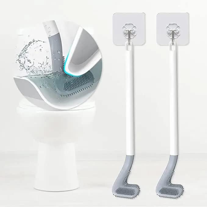 FLETIX Silicon Indian and Western Toilet Cleaning Brush with Slim No-Slip Long Handle, Flex Toilet Brush Anti-Drip Set, 360 Degree Deep Golf Head Brush Toilet - Bathroom Cleaning Brush (Multicolor) - Image 1