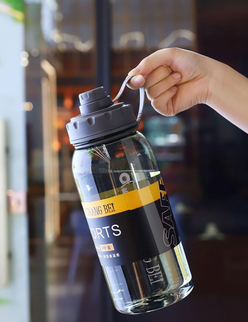 Drofail Gallon 2 Liter 25 Liter Large Water Bottle Jug with Time Marker Handle Leak Proof Wide Mouth for Gym Fitness 25 Liter Black - Image 1