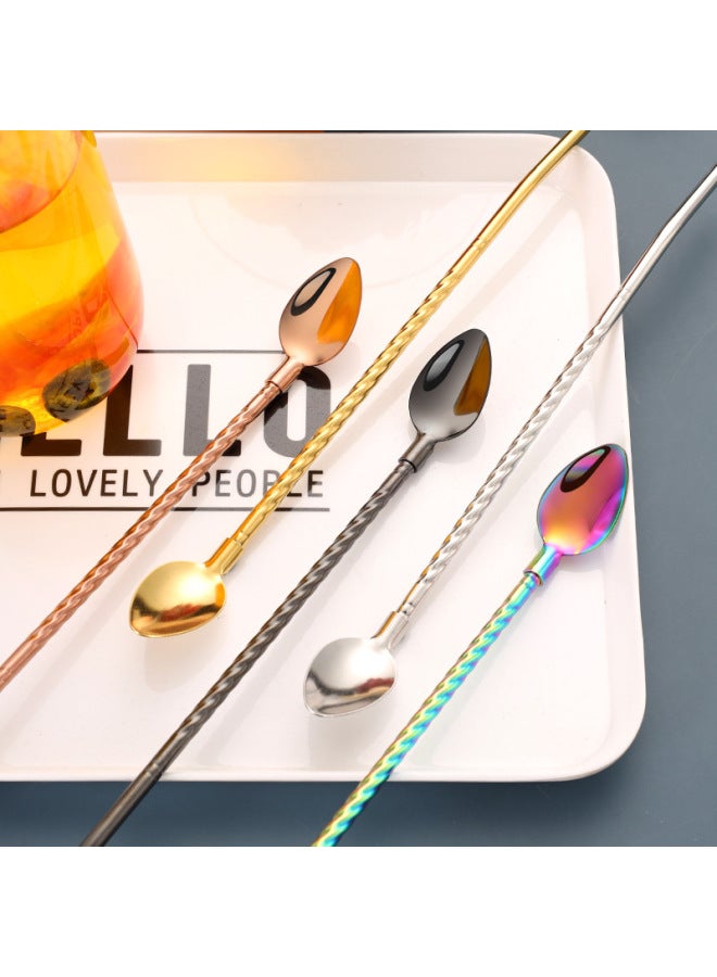 Cross-border 304 Stainless Steel Multi-purpose Straw Spoon Milk Tea Coffee Stirring Pointed Straw Spoon Support Logo-Color:Gold-Specifications:Threaded Curved Straw Spoon - Image 3