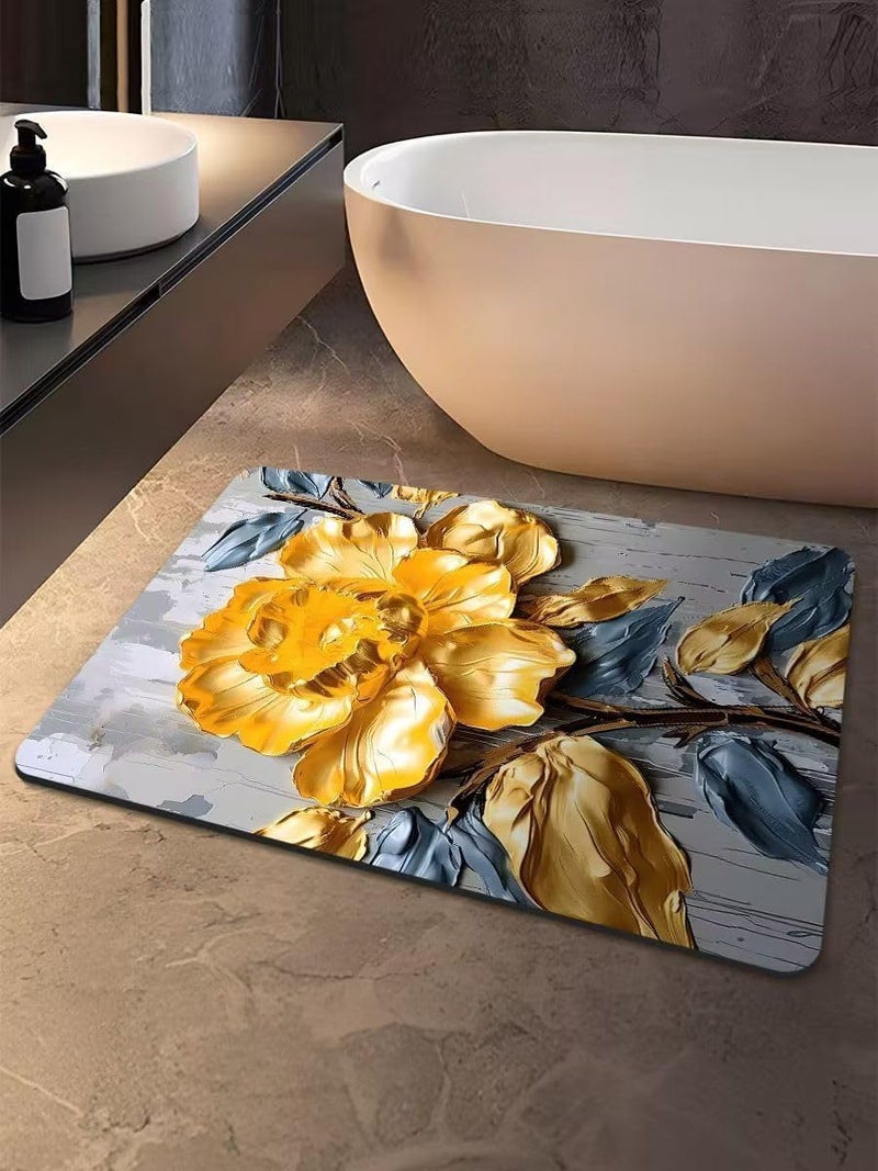 Rylan Bathroom Mat, Rubber Non-Slip Quick Dry Rugs Fit Under Door Super Absorbent Thin Fashion Washable Oval Floor Bath Mat for Bathroom, Bathtub, Shower and Sink (Golden Rose-2 pc). - Image 3