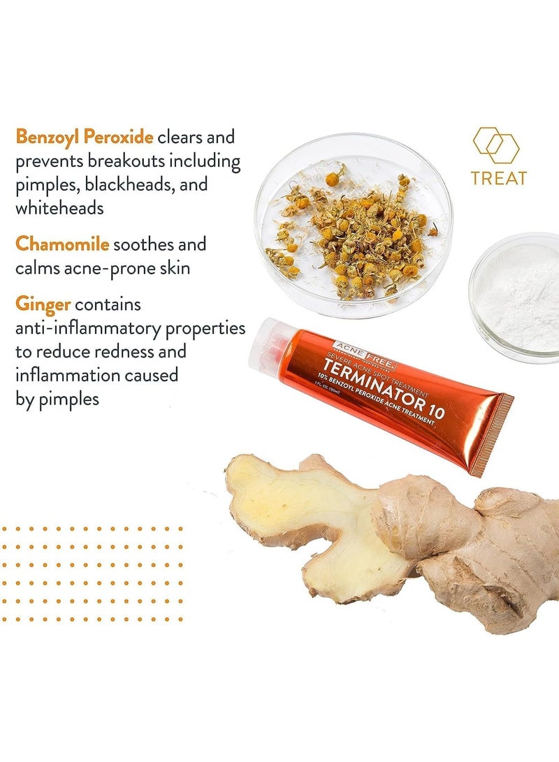 AcneFree Terminator 10 30ml, Acne Spot Treatment with Benzoyl Peroxide 10% Maximum Strength Acne Cream Treatment - Image 3