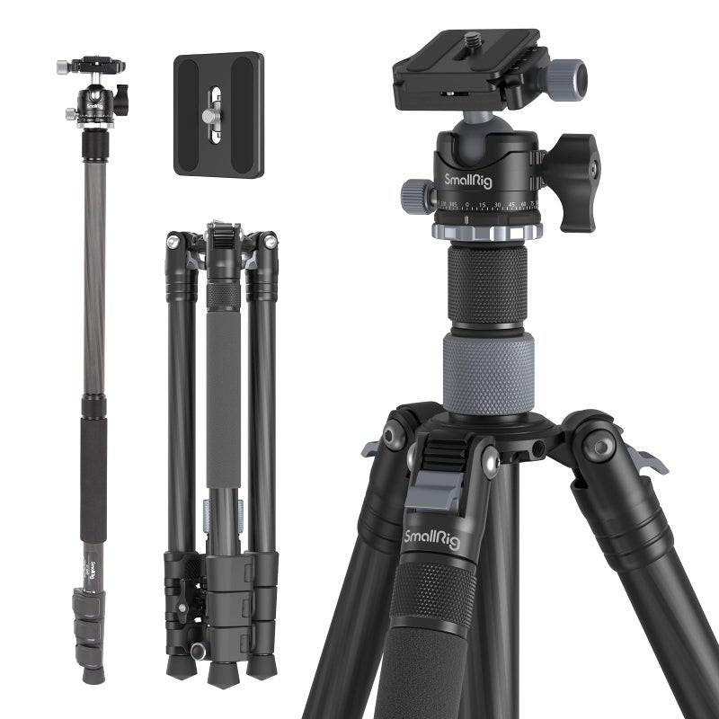 SMALLRIG حامل ثلاثي صغير من SmallRig AP-20 مصنوع من ألياف الكربون، حامل كاميرا بارتفاع 62.2" مع عمود مركزي، حاملات ثلاثية خفيفة الوزن ومضغوطة مع رأس كروي بزاوية 360 درجة، سعة تحميل 26.5 رطل، لوحة تحرير سريعة، لكاميرا DSLR - 4059 - Image 1