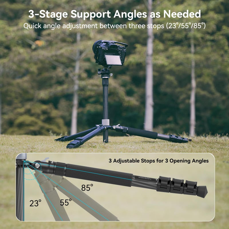 SMALLRIG حامل ثلاثي صغير من SmallRig AP-20 مصنوع من ألياف الكربون، حامل كاميرا بارتفاع 62.2" مع عمود مركزي، حاملات ثلاثية خفيفة الوزن ومضغوطة مع رأس كروي بزاوية 360 درجة، سعة تحميل 26.5 رطل، لوحة تحرير سريعة، لكاميرا DSLR - 4059 - Image 5