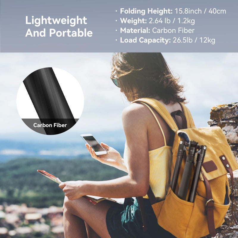 SMALLRIG حامل ثلاثي صغير من SmallRig AP-20 مصنوع من ألياف الكربون، حامل كاميرا بارتفاع 62.2" مع عمود مركزي، حاملات ثلاثية خفيفة الوزن ومضغوطة مع رأس كروي بزاوية 360 درجة، سعة تحميل 26.5 رطل، لوحة تحرير سريعة، لكاميرا DSLR - 4059 - Image 2