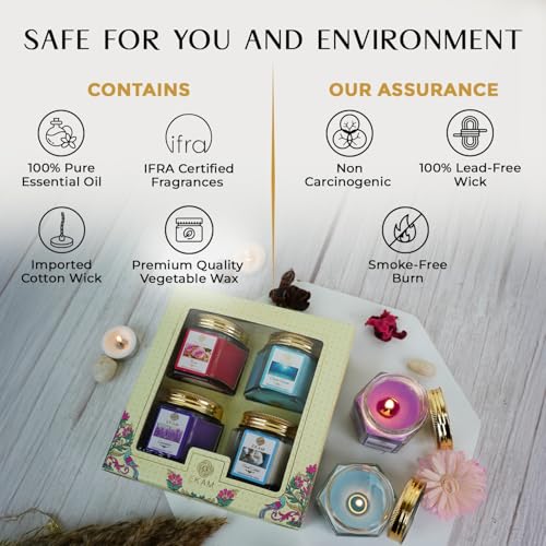 EKAM Scented Candles Combo Pack of 4 Hexa Jar Gift Set | Fresh Cotton, Ocean Dream, Lavender & Rose | 50g Each | 12 Hr Burn | Long Lasting Fragrance Candles for Diwali, Wedding & Home Décor - Image 5