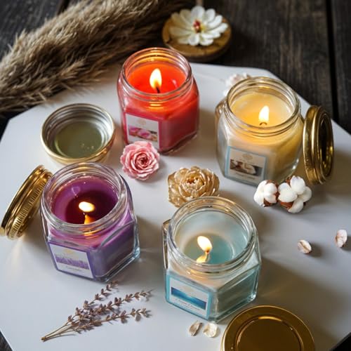 EKAM Scented Candles Combo Pack of 4 Hexa Jar Gift Set | Fresh Cotton, Ocean Dream, Lavender & Rose | 50g Each | 12 Hr Burn | Long Lasting Fragrance Candles for Diwali, Wedding & Home Décor - Image 3