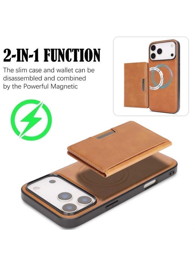 For Apple iPhone 17 Pro Max 2-in-1 Magnetic Detachable Foldable Card Kickstand Wireless Charging Phone Case Cover - Image 2