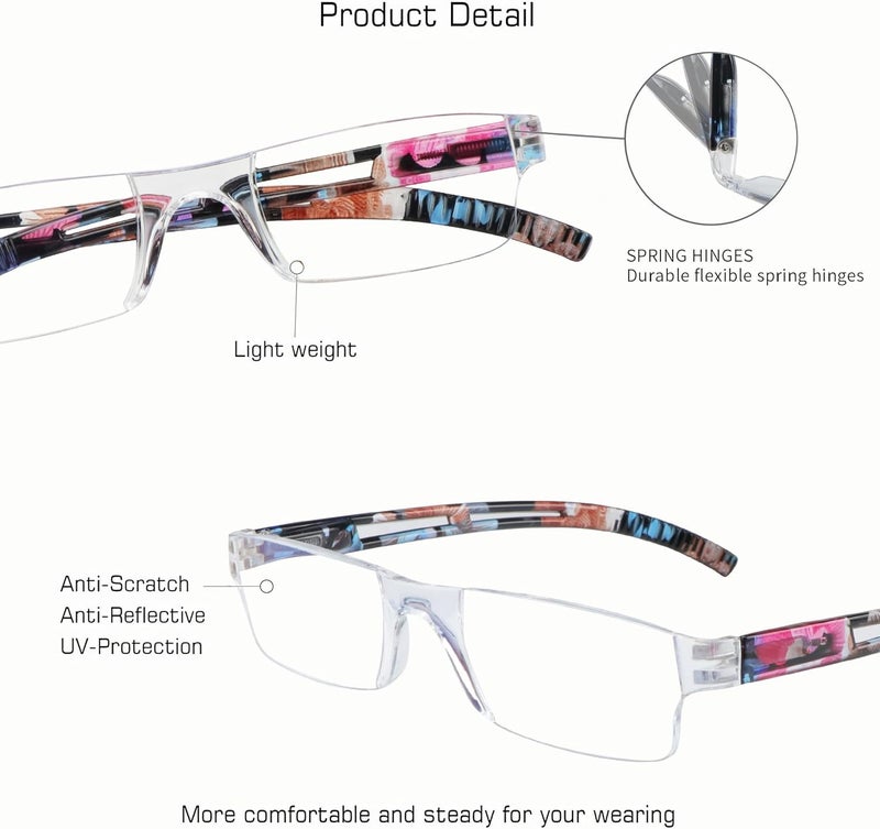 VisionGlobal 5/8 Pairs Reading Glasses, Computer Reading Glasses for Women and Men, Fashion Square Eyewear Frame - Image 2