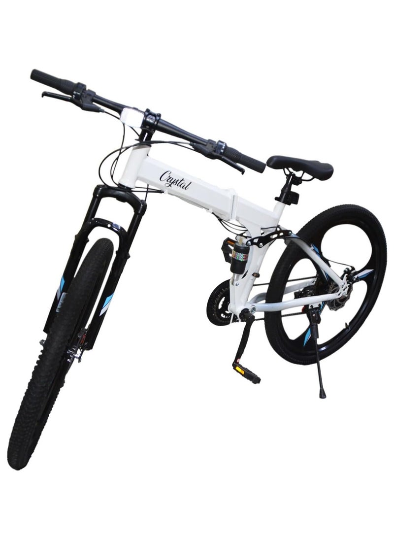 Topfit TOP FIT Crystal Folding Mountain Bike Front and Rear Hydraulic Assistant 21 Speed Settings 28" Rimwheel Easy Lock Handlebars - White  - Image 1