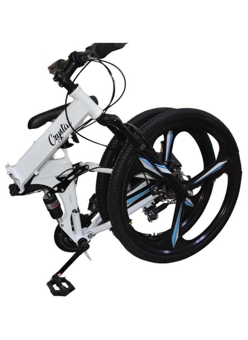 Topfit TOP FIT Crystal Folding Mountain Bike Front and Rear Hydraulic Assistant 21 Speed Settings 28" Rimwheel Easy Lock Handlebars - White  - Image 4
