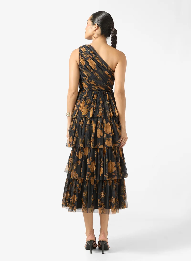 Anaya With Love One Shoulder Tiered Tulle Midi Dress