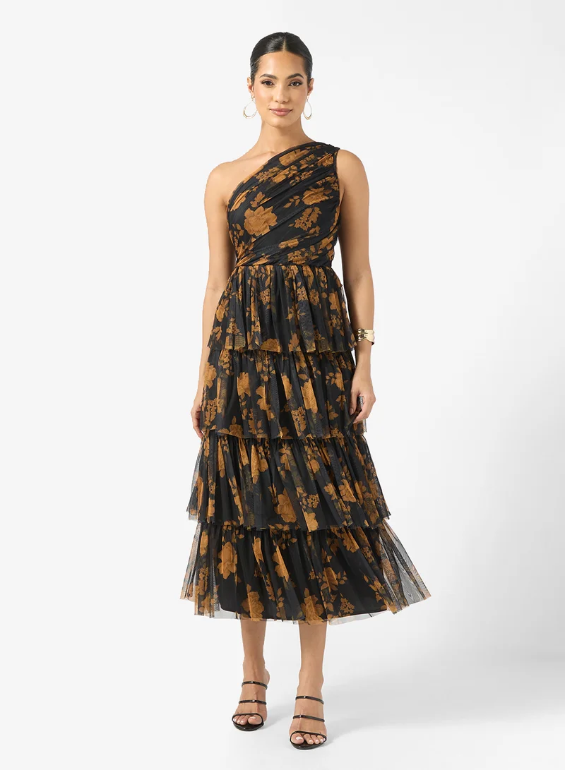 Anaya With Love One Shoulder Tiered Tulle Midi Dress