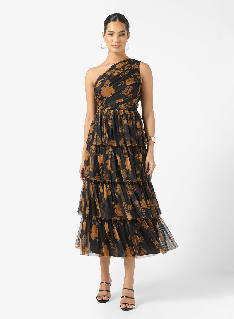 Anaya With Love One Shoulder Tiered Tulle Midi Dress - Image 1