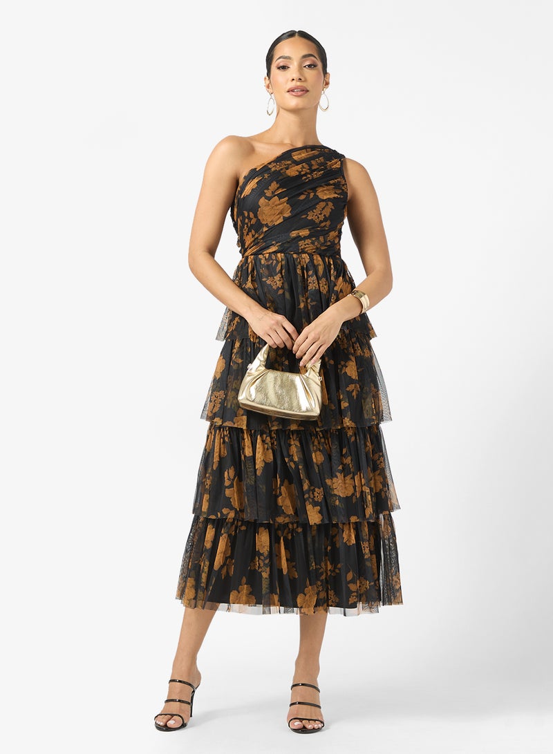 Anaya With Love One Shoulder Tiered Tulle Midi Dress - Image 4