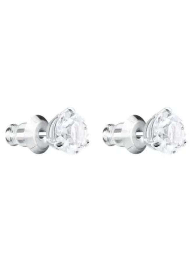 Chomel Rhodium Plated Solitaire Pierced Earrings  - Image 2