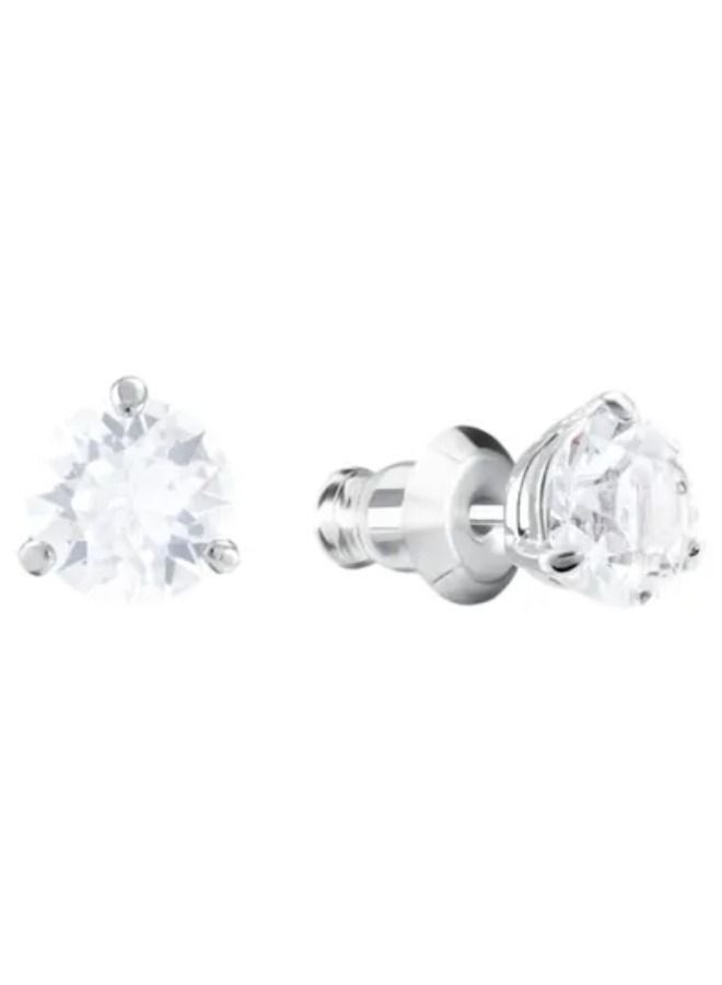 Chomel Rhodium Plated Solitaire Pierced Earrings  - Image 1