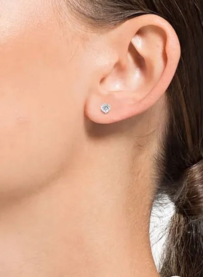 Chomel Rhodium Plated Solitaire Pierced Earrings  - Image 4
