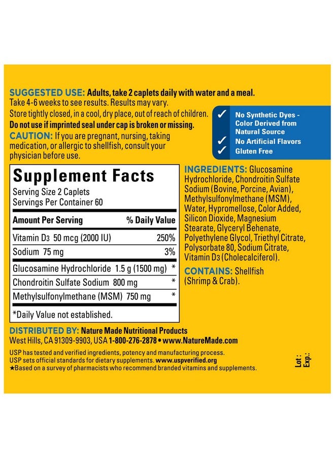 Nature Made - Glucosamine Chondroitin Complex With Msm Dietary Supplement For Joint Support 120 Caplets 60 Day Supply - Image 1