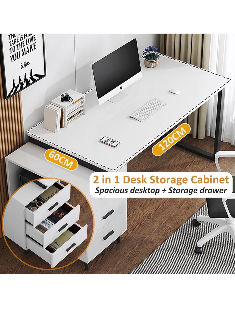 YY-ريشير مكتب متعدد الوظائف مكتب الكمبيوتر جدول الدراسة مع خزانة التخزين ، 120 سم محطة العمل جدول مع الدرجات للمنزل والمكتب - Image 2