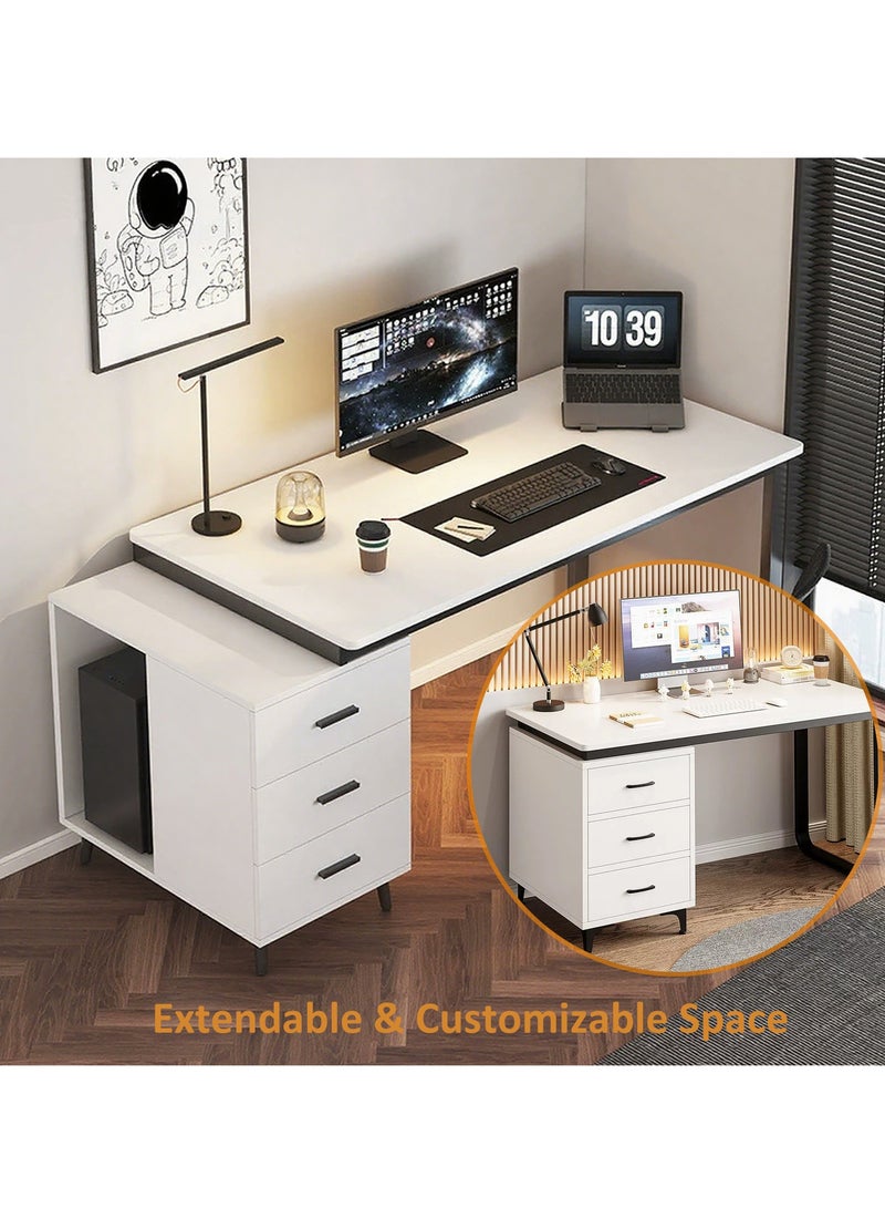 YY-ريشير مكتب متعدد الوظائف مكتب الكمبيوتر جدول الدراسة مع خزانة التخزين ، 120 سم محطة العمل جدول مع الدرجات للمنزل والمكتب - Image 3