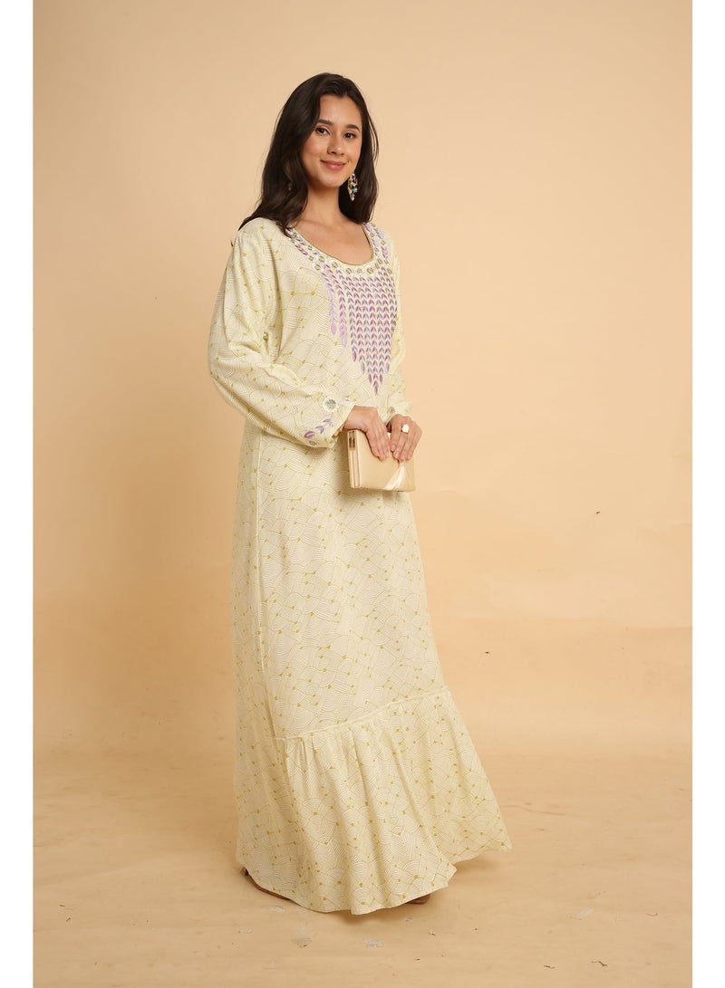 HANA & SARA Trendy Luxe Printed Arabic Jalabiya Dress For Women - Image 1