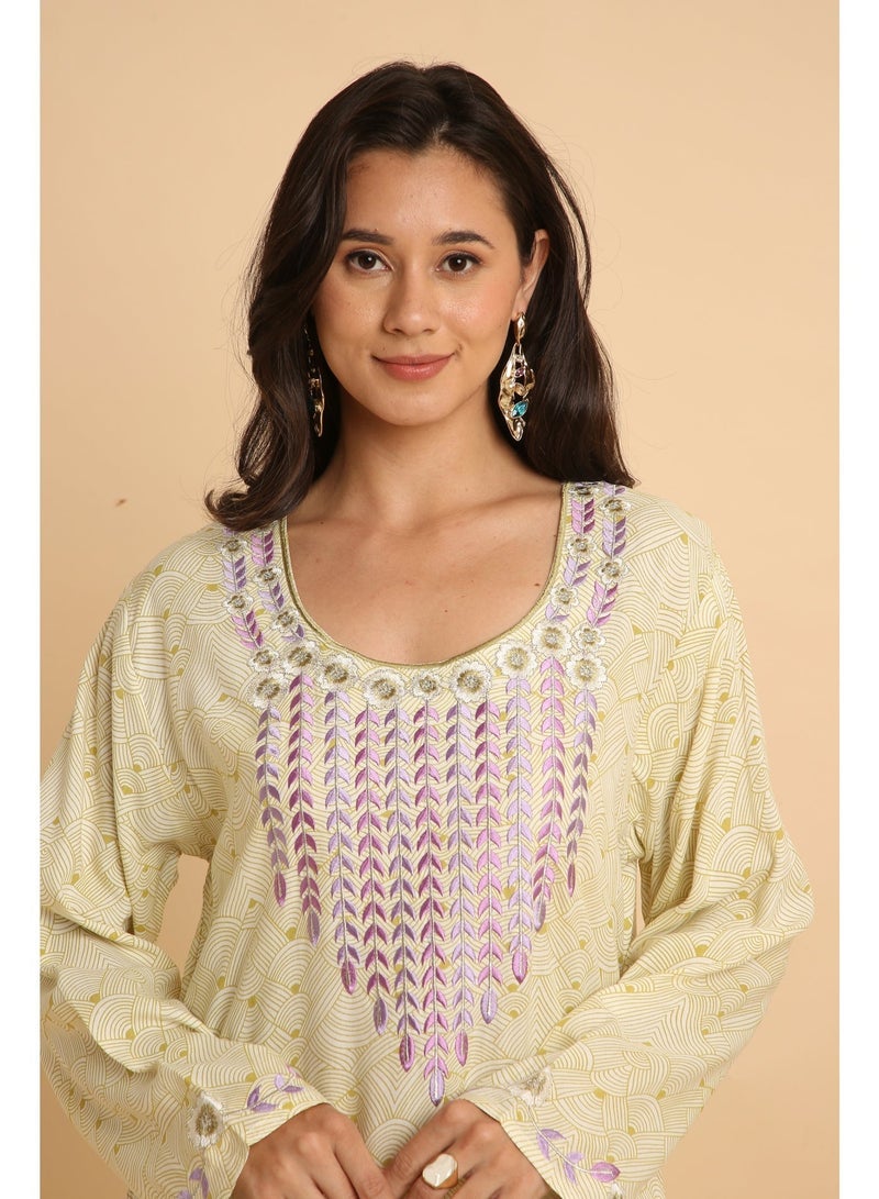 HANA & SARA Trendy Luxe Printed Arabic Jalabiya Dress For Women - Image 3