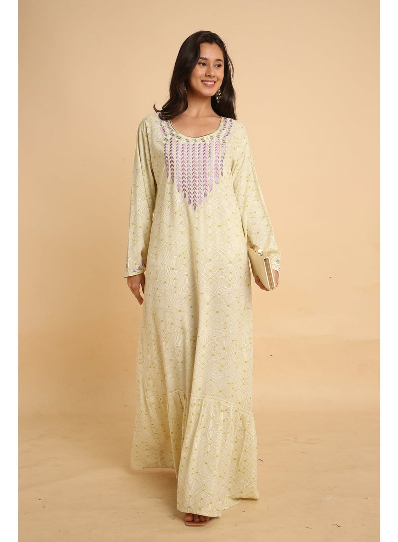 HANA & SARA Trendy Luxe Printed Arabic Jalabiya Dress For Women - Image 4