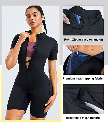 Junlan Sauna Suit for Women Full Body Jumpsuit Waist Trainers for Women Belly Fat Workout Sweat Suit(Black,Large) - Image 4
