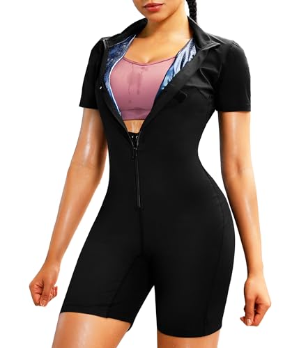 Junlan Sauna Suit for Women Full Body Jumpsuit Waist Trainers for Women Belly Fat Workout Sweat Suit(Black,Large) - Image 2