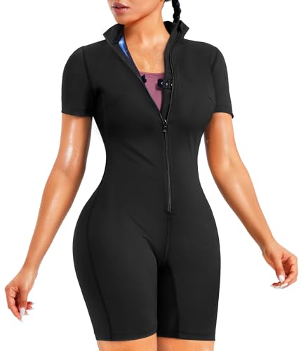 Junlan Sauna Suit for Women Full Body Jumpsuit Waist Trainers for Women Belly Fat Workout Sweat Suit(Black,Large) - Image 5