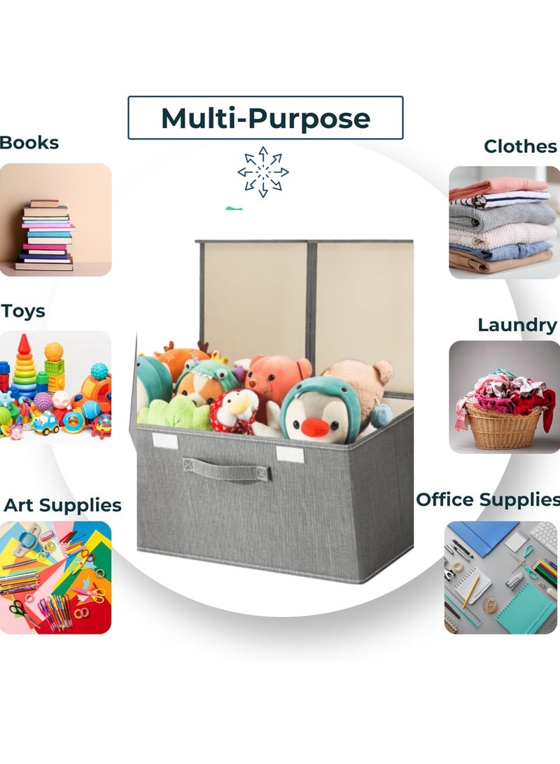 SYKON Storage Box Organizer Large with Lid 2 Compartments Collapsible Toy Box Storage Bin for Playroom, Multipurpose Premium Oxford Fabric Organizer for Toys, Clothes, Books & More with Reinforced Handle  - Image 2