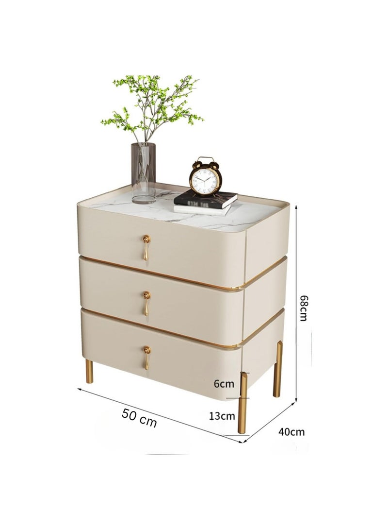 أيه دابليو دي طاولة جانبية لغرفة النوم، طاولة بجانب السرير مع أدراج تخزين من الخشب الصلب منجدة بالجلد، سطح من الرخام الصناعي مع لمسات ذهبية. - Image 5