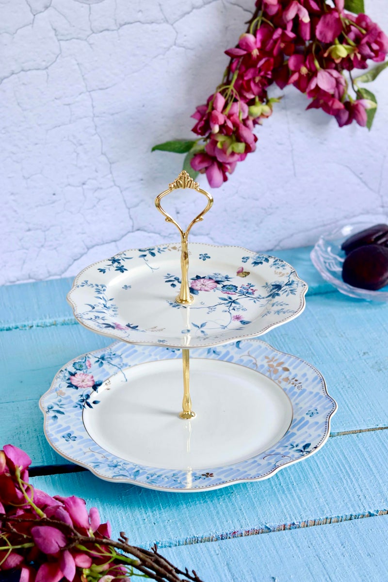 Vigneto Spring Meadows Two Tier Dessert Stand, Cupcake Display and Cake Stand, Detachable Serving Dessert Tower | Finest Premium Porcelain - Image 4