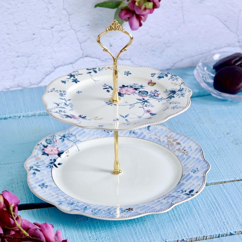 Vigneto Spring Meadows Two Tier Dessert Stand, Cupcake Display and Cake Stand, Detachable Serving Dessert Tower | Finest Premium Porcelain - Image 3