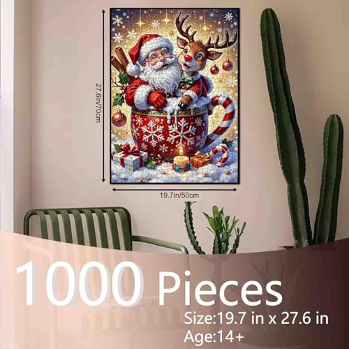 Tucocoo Santa Claus and Reindeer Jigsaw Puzzles for Adults 1000 Pieces Christmas Art Puzzle 20 x 27 Inch Colorful DIY Craft Magical Holiday Puzzles for Home Decor Perfect for Game Nights - Image 5
