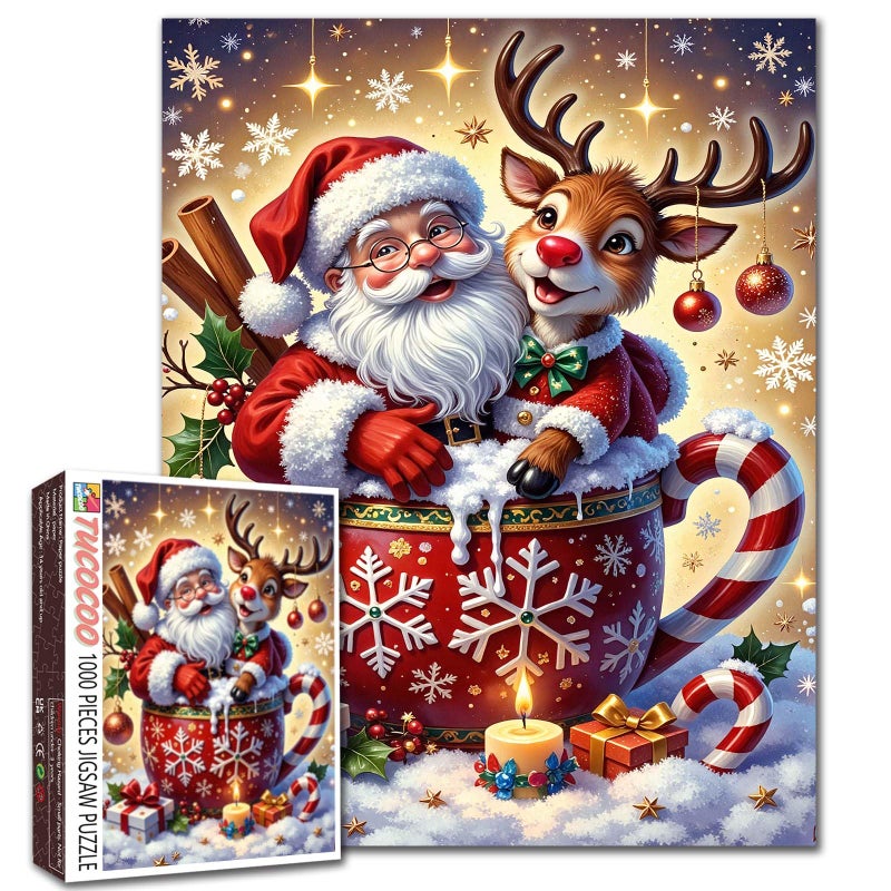 Tucocoo Santa Claus and Reindeer Jigsaw Puzzles for Adults 1000 Pieces Christmas Art Puzzle 20 x 27 Inch Colorful DIY Craft Magical Holiday Puzzles for Home Decor Perfect for Game Nights - Image 3