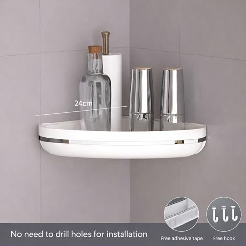 KREPS Bathroom Shelf Organizer,Self Adhesive No Drill Shower Shelf Easy Installation, Wall Mounted Shelf, with Towel Napkin Holder with Hook,Used for Bathroom and Kitchen (White, Flat) - Image 2