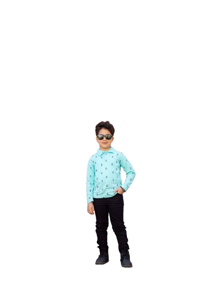 Boys' set of mint green T-shirt and black pants  - Image 1