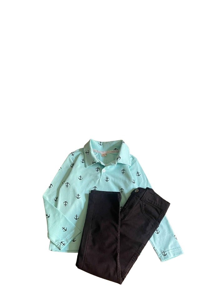 Boys' set of mint green T-shirt and black pants  - Image 2