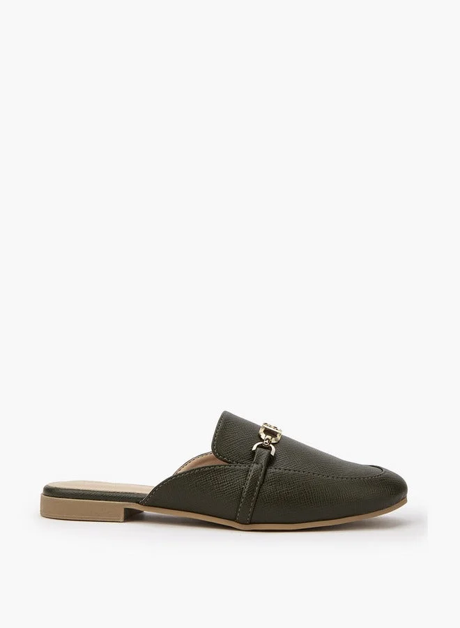 Textured Chain Detail Slip-On Mules