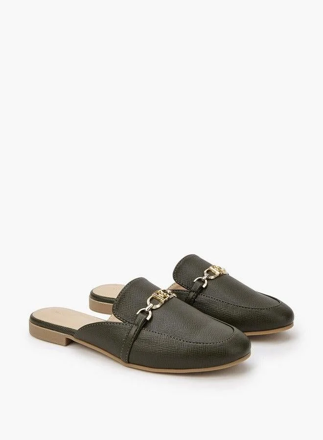 Textured Chain Detail Slip-On Mules